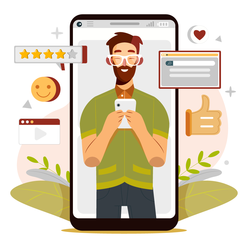 Man holding a smartphone displaying various social media icons on the screen.