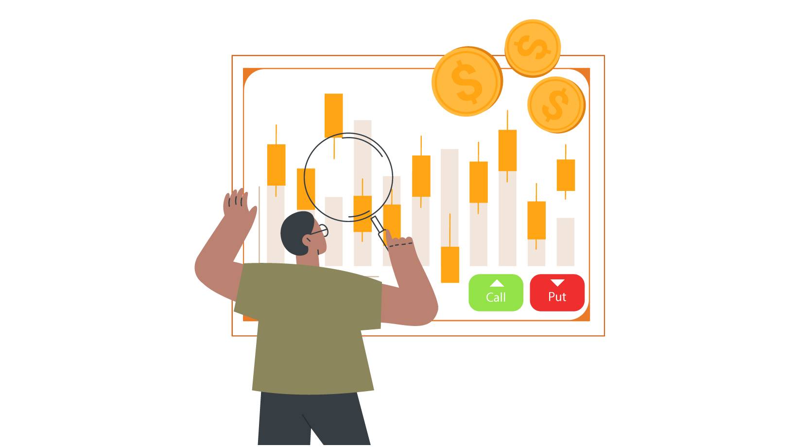 Man showcasing a chart with a dollar sign, representing financial metrics or economic insights.